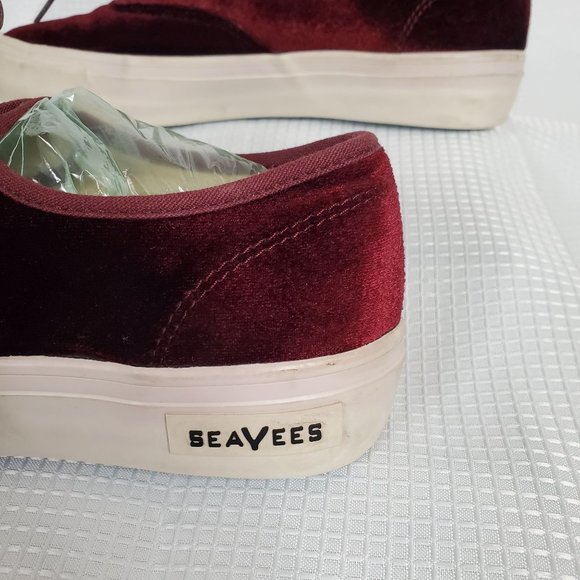 J.Crew SeaVees Womens Sz 8.5 Sneakers Legend Burgundy Velvet Sheer Ribbon Laces - Picture 8 of 9